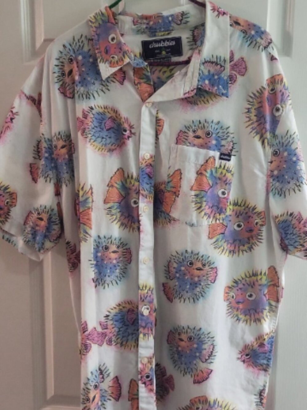 Chubbies Navy Label Shirt with Pastel Multicolor Pufferfish Print
